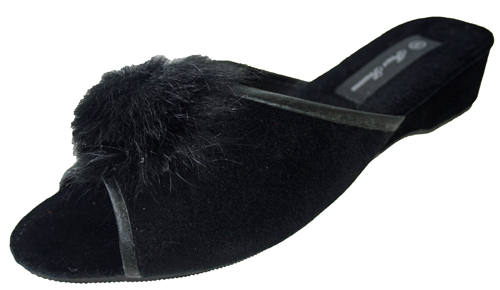 Four Seasons Ladies Wedge Mule Slippers Open Toes Fancy Boa Christmas Mules | eBay